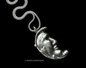 Sterling Silver Man In the Moon -Vintage-Detailed Locket Pendant