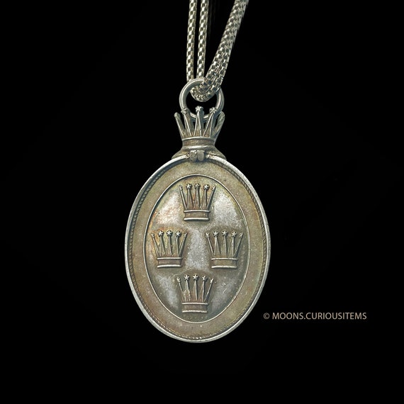 Antique Solid Silver Crowned Masonic Medal w Gold… - image 1
