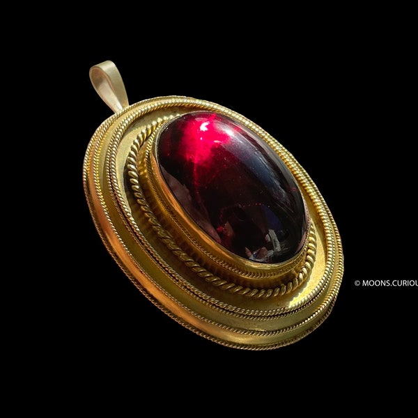 Very Large Cabochon Garnet Victorian Locket Set In 15K Buttery Gold-For Item Description Scroll to Bottom of Screen