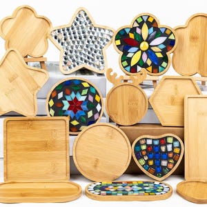 10pcs Wooden Mosaic Bases for DIY Coaster Crafts, Assorted Shapes for Adults and Kids