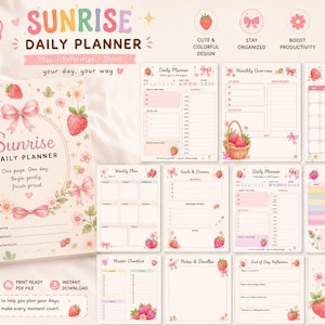 Utskrivbar daglig soluppgångsplanerare, mall för att göra-lista, Goodnotes PDF-insats, kalender, utskrivbar Bullet Journal, A5- och Letter-storlek