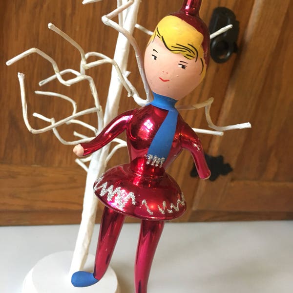 Vintage Hand Painted Hand Blown Mercury Glass Elf Girl Christmas Ornament Made in Italy