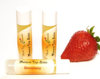 Strawberry Flavored Lip Balm - All Natural Lip Balm Chapstick with Jojoba, Shea Butter and Coconut Oil - Personalized Chapstick