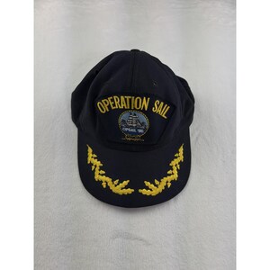 Vintage North Star pet met druksluiting voor heren, one size, blauw, Operation Sail patch, jaren 80