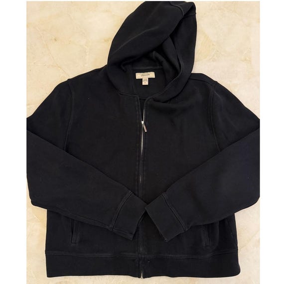 Façonnable, Faconnable Vintage Black 100% Cotton Ribbed Full Zip Hoodie Designer France