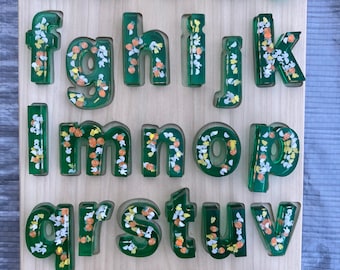 Spring- Easter resin lowercase letter set - rabbit chicks