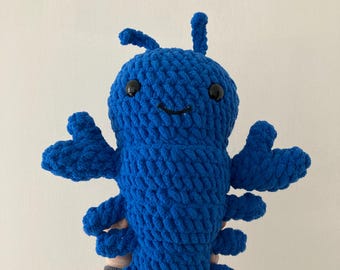 Handmade crochet bright blue lobster
