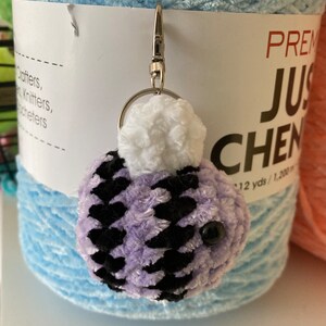 Handmade crochet purple bee keychain
