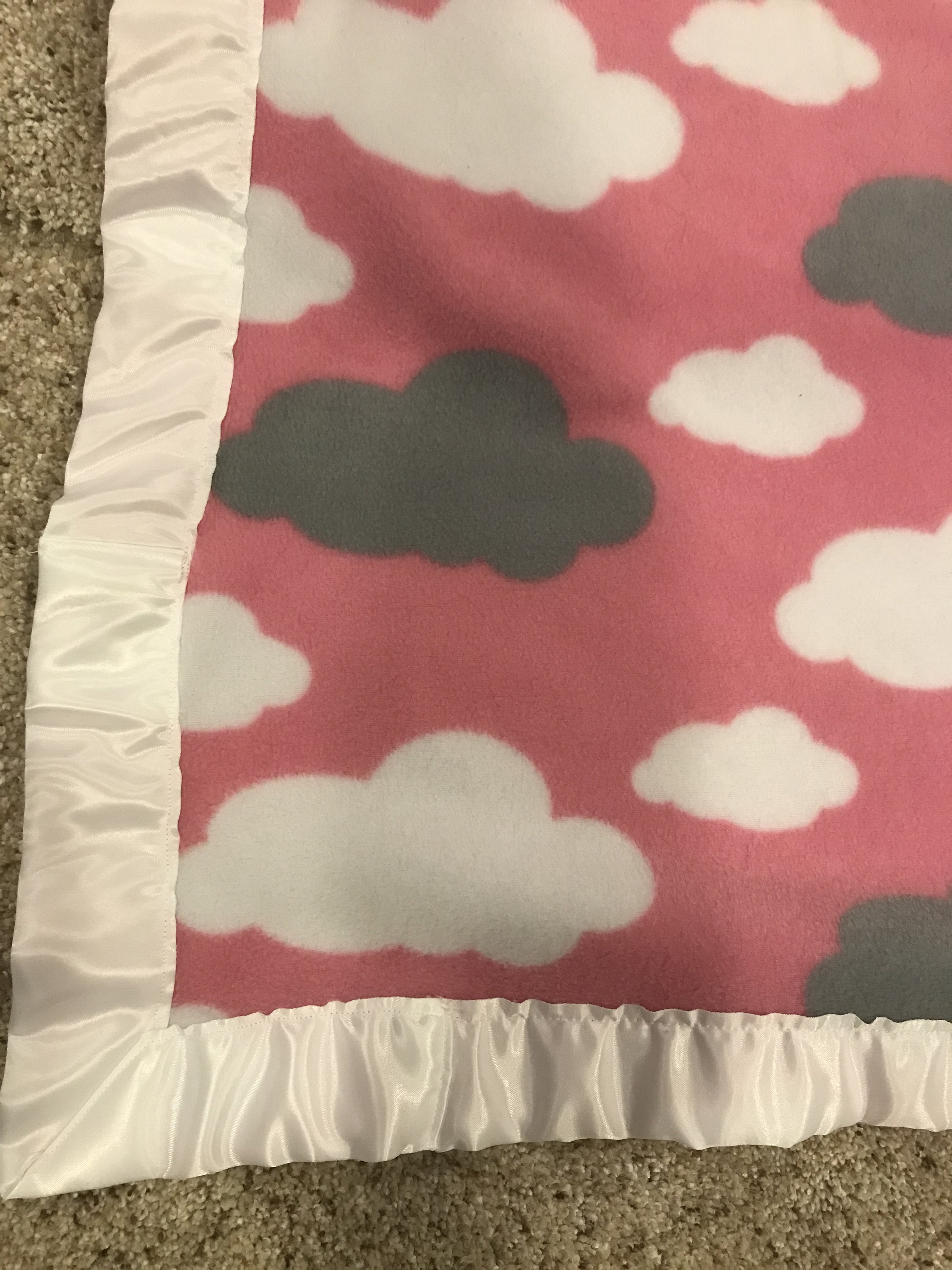 Handmade Fleece Blanket With Silk Edging in Pink Could Print Etsy
