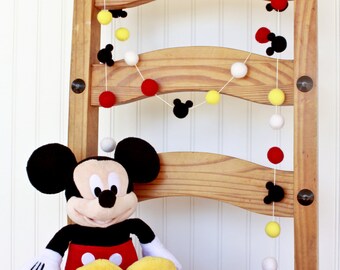 Custom****** just Mickey Mouse heads, this is NOT a garland*******Disney, Mickey Mouse, Birthday Felt Ball Garland, Pom Pom Garland, Nurser