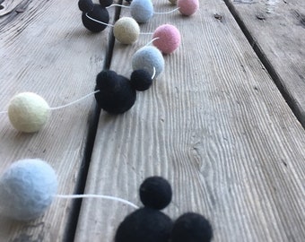 Disney, Mickey Mouse, Birthday Felt Ball Garland, Pom Pom Garland, Nursery Decor, Bunting Banner, Party Decor, Baby Shower