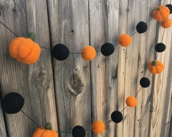 Halloween PUMPKIN, FAll , Birthday Felt Ball Garland, Pom Pom Garland, Nursery Decor, Bunting Banner, Party Decor, Baby Showe