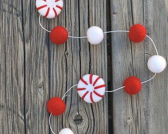 PEPPERMINT TWIST, Christmas, Birthday Felt Ball Garland, Pom Pom Garland, Nursery Decor, Bunting Banner, Party Decor, Baby Showe