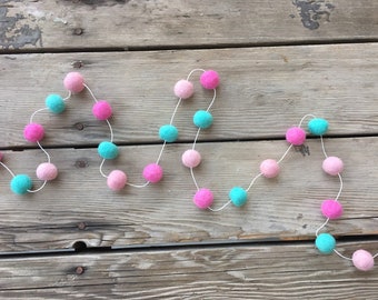 Girls room Felt Ball Garland, Pom Pom Garland, Nursery Decor, Bunting Banner, Party Decor, Baby Shower