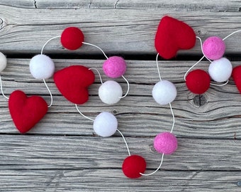 Heart Valentine’s Day Felt Ball Garland, Pom Pom Garland, Nursery Decor, Bunting Banner, Party Decor