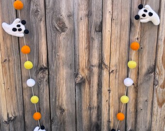 Boo, Mickey Ghost, Halloween, Fall, Birthday Felt Ball Garland, Pom Pom Garland, Nursery Decor, Bunting Banner, Party Decor, Baby Showe