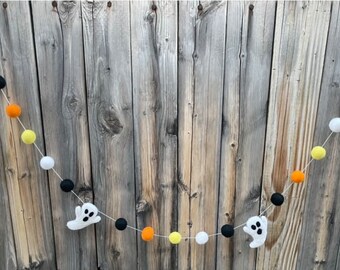 Boo, Ghost, Halloween, Fall, Birthday Felt Ball Garland, Pom Pom Garland, Nursery Decor, Bunting Banner, Party Decor, Baby Showe