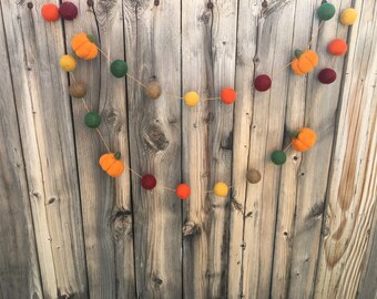 Fall PUMPKIN, Christmas, Birthday Felt Ball Garland, Pom Pom Garland, Nursery Decor, Bunting Banner, Party Decor, Baby Showe