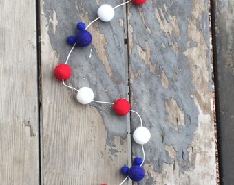 Disney, Mickey Mouse, Birthday Felt Ball Garland, Pom Pom Garland, Nursery Decor, Bunting Banner, Party Decor, Baby Shower, America