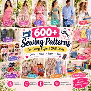 Nähschnittmuster-Paket 600, Damen- & Kinderkleider, Taschen, Schürzen-Nähschnittmuster