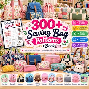 Sewing Bag Pattern Bundle, 300+ Tote, Makeup & Backpack Templates, Easy PDF Tutorial,