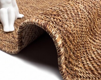 Brown Herringbone Rug, Faux Sisal Mat, Chevron Woven Carpet, Earthy Rustic Decor, Modern Coastal Floor Accent