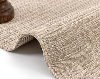 Light Beige Faux Sisal Rug, Fine Ribbed Mat, Ivory Woven Carpet, Coastal Floor Decor