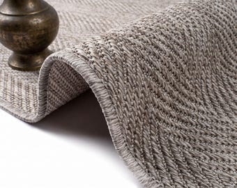 Grey Herringbone Rug, Faux Sisal Mat, Chevron Woven Carpet, Modern Industrial Decor, Minimalist Silver Accent