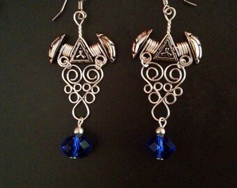 Silvertone Filligree Earrings with Blue Chinese Crystals