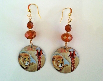 Lion & Giraffe upcycled drop earrings with Chinese crystal beads