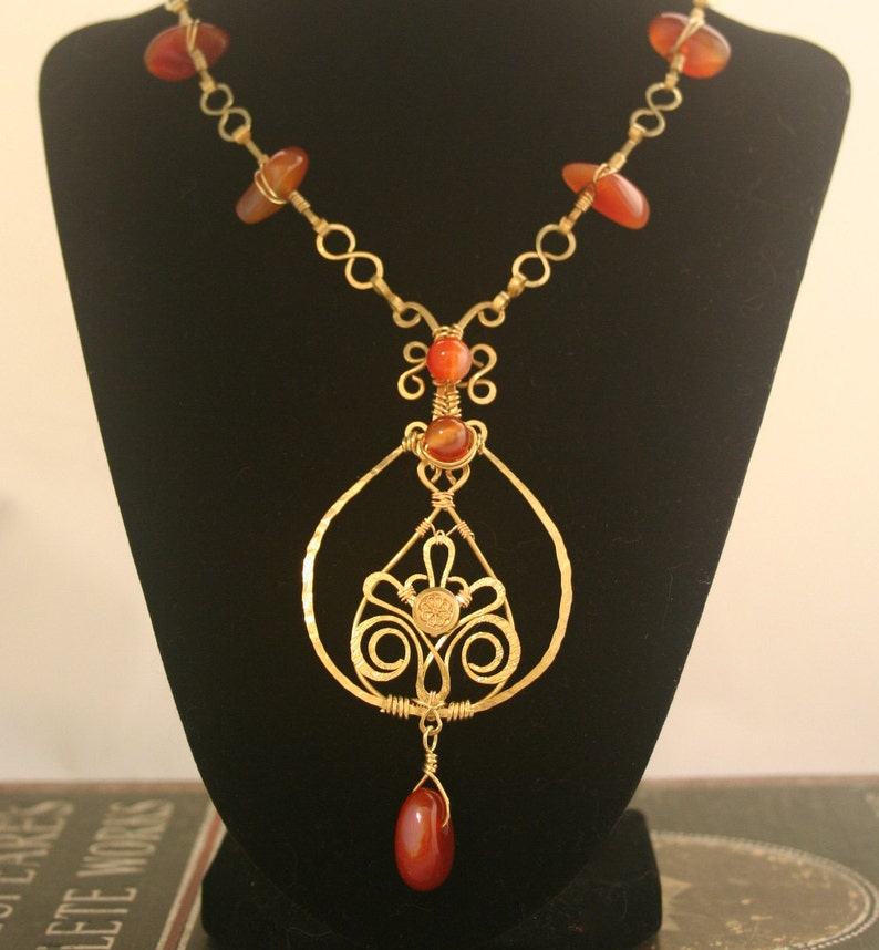Brass Wirewrapped Necklace With Carnelian Beads Etsy