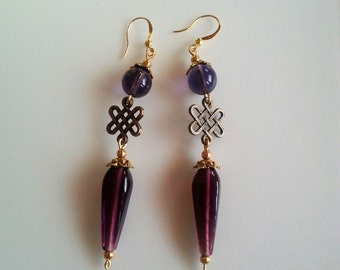 Celtic Brass and Purple Dangle/Drop Earrings