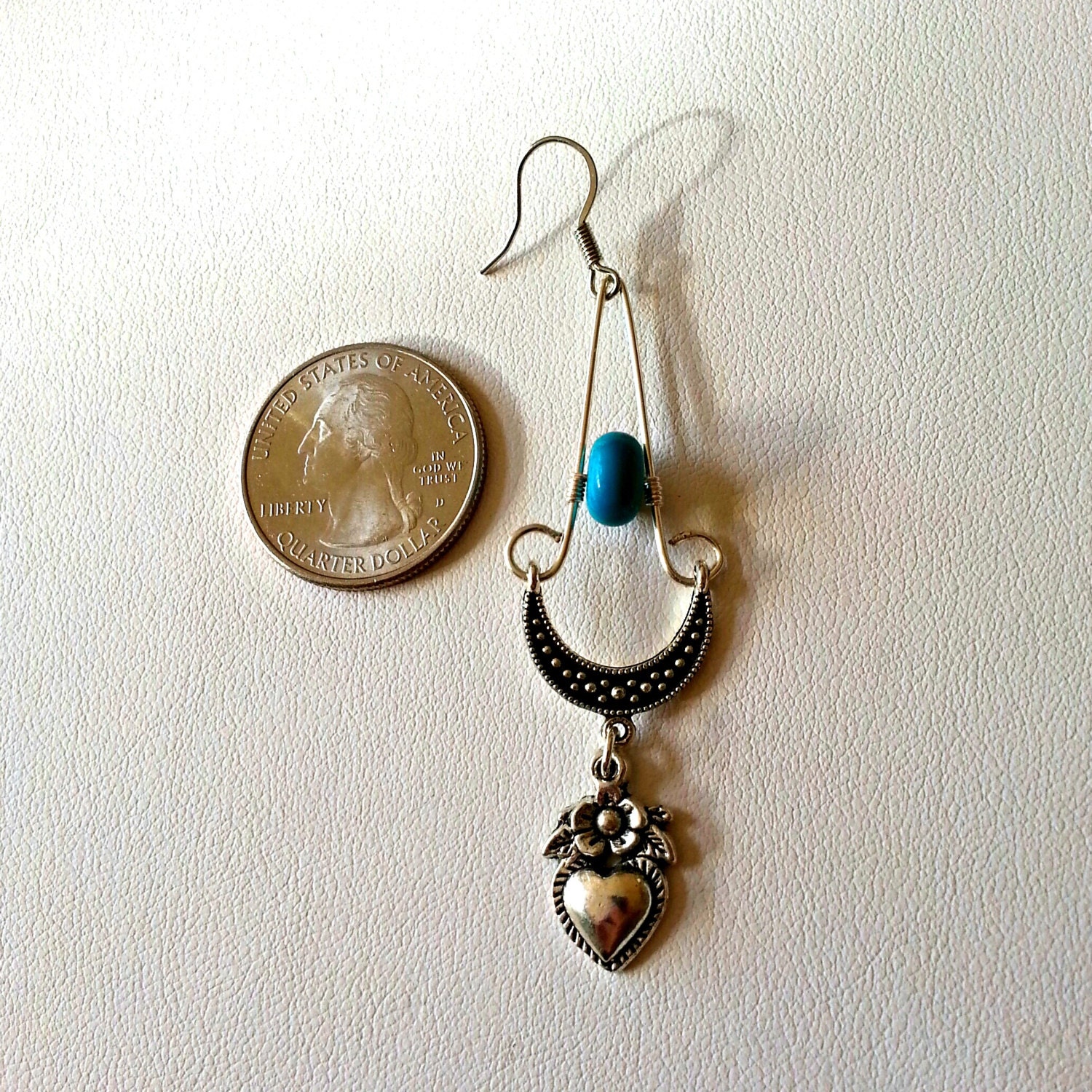Blue Lily 10mm Silver & Turquoise Heart Drop Earrings main image 0