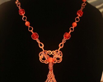 Copper Necklace with Orange & Tangerine Glass Beads