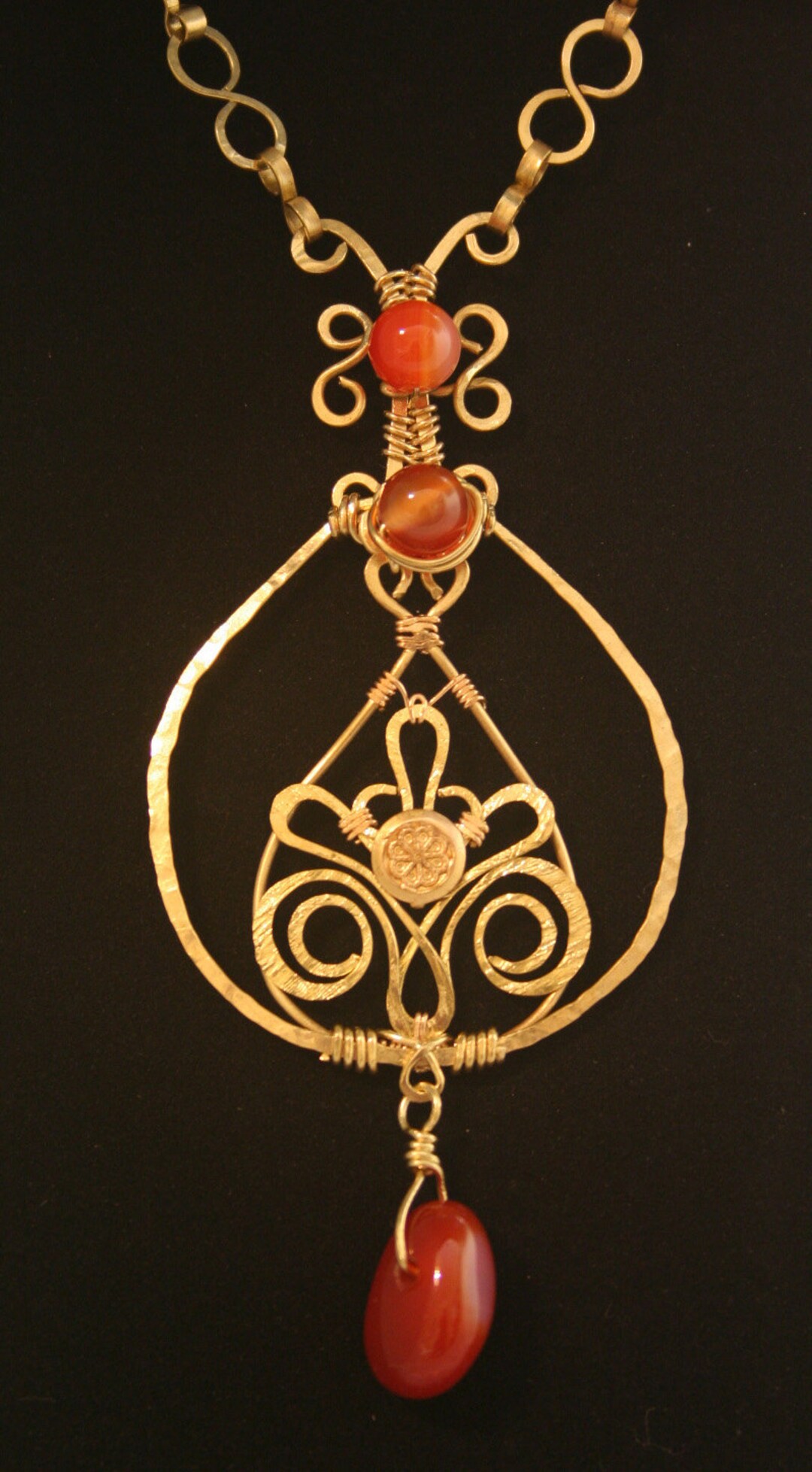 Brass Wirewrapped Necklace With Carnelian Beads Etsy