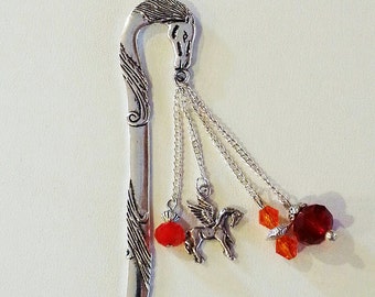 Silvertone Horse Bookmark with Pegasus Winged Horse Charm