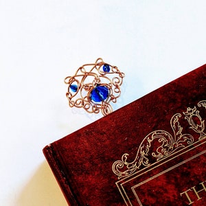 Wire wrapped copper bookmark, Cobalt Blue bookmark