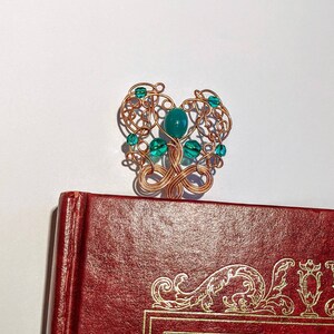 Wire wrapped copper bookmark, teal & copper bookmark