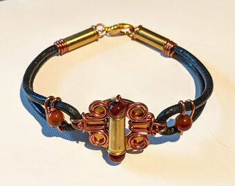 Leather Ammunition Bracelet/Bullet Casing Bracelet