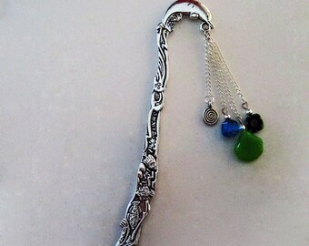 Silvertone Dolphin Bookmark with Turquoise, Green, & Floral Beads