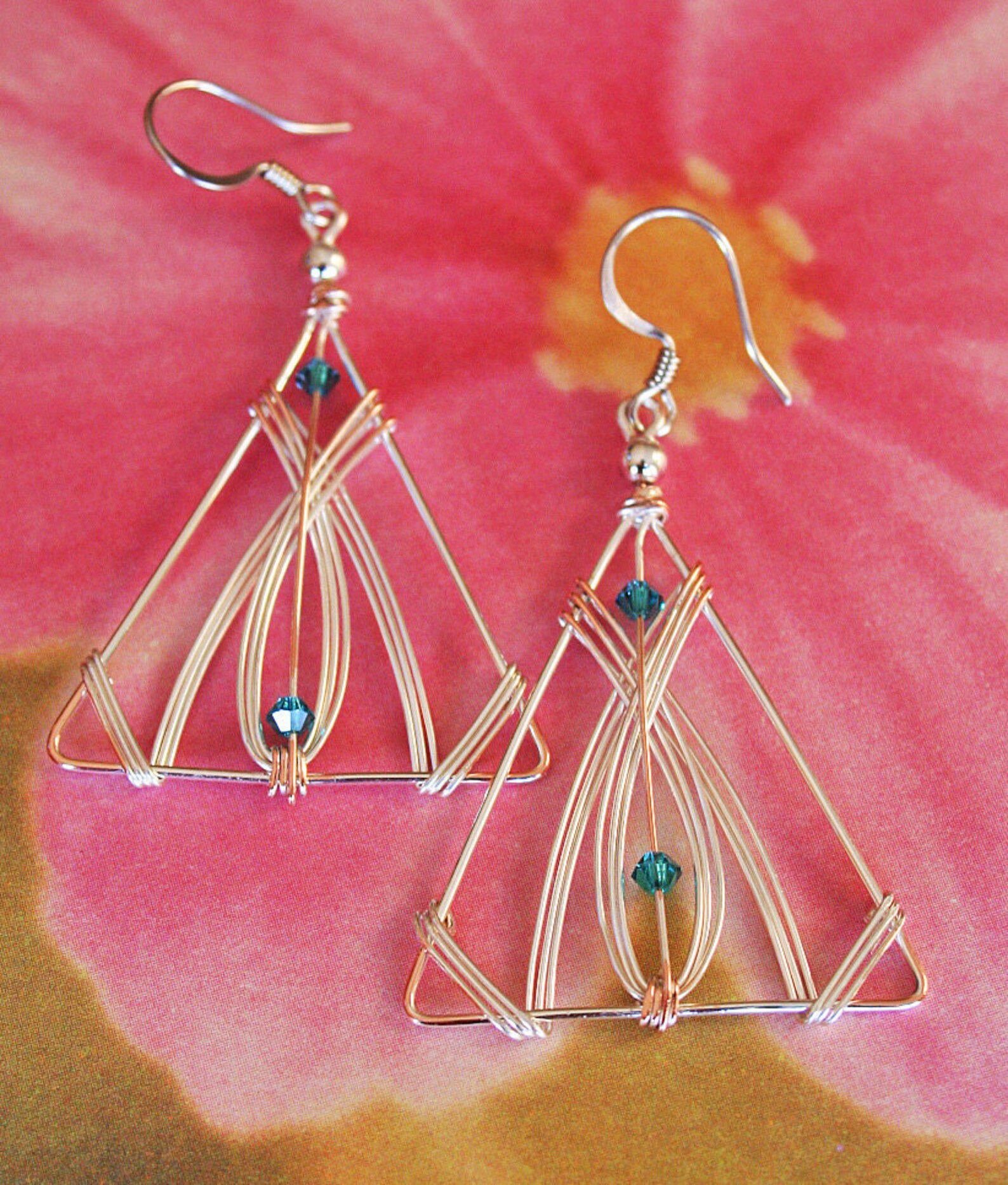 Triangular Earrings Made With Silverplated Wire Accented With Tiny