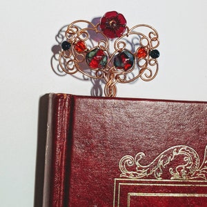 Wire wrapped copper bookmark, Red & copper bookmark