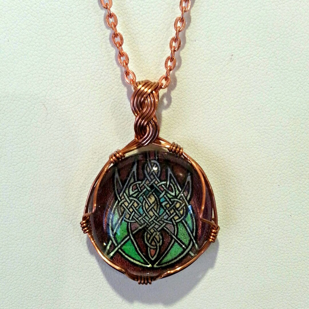 Copper Wire Wrapped Celtic Glass Pendant - Etsy