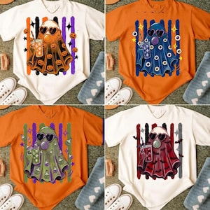 Cooles Geister-PNG-Bundle: Sonnenbrillen-Geister-Sublimations-Retro-Halloween-Designpaket