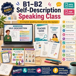 B1-B2 ESL Self-Description Speaking Lesson | Real-Life Activities (Digital Bundle)
