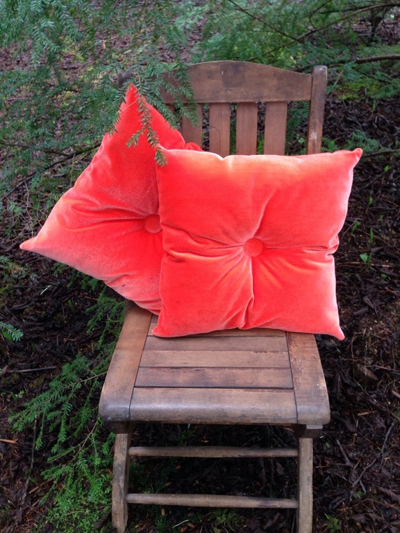 Items similar to Tangerine Velvet Pillow Orange Velvet Cushion Set Square Velvet Pillows on Etsy
