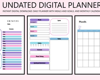 Undatierter Digitaler Tagesplaner, Monatsplaner, druckbarer Planer, Planer-Set, Sofort-Download, Letter/A4