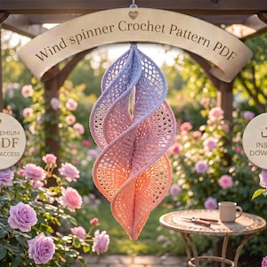 Patrón de molinillo de viento de ganchillo en PDF / Decoración de primavera para el hogar y el jardín / Adorno bohemio para terraza acristalada / Descarga digital instantánea