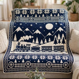 Midnight Christmas Train Blanket Crochet Pattern PDF | Overlay Mosaic Crochet Winter Throw | Festive Holiday Blanket Tutorial