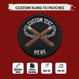 Écusson brodé personnalisé | Broderie Kung Fu | Texte et police personnalisés